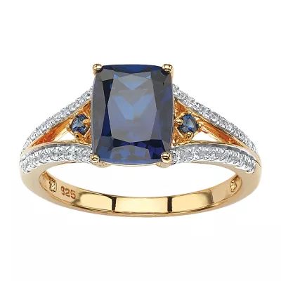 DiamonArt® Womens 1/ CT. T.W. Lab Created Sapphire 18K Gold Over Silver Rectangular Engagement Ring