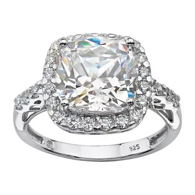 DiamonArt® Womens CT. T.W. Lab Created White Sapphire Platinum Over Silver Square Engagement Ring