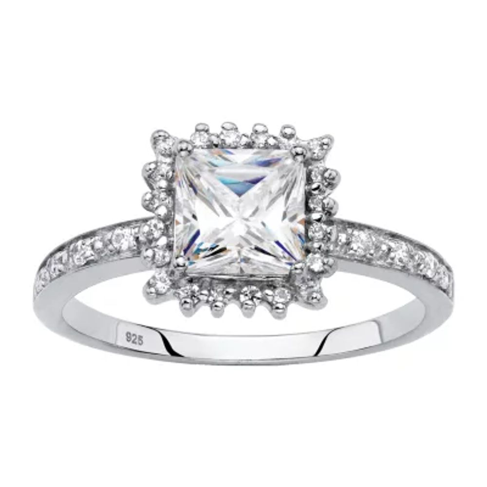 DiamonArt® Womens 1 1/2 CT. T.W. Lab Created White Sapphire Platinum Over Silver Square Engagement Ring