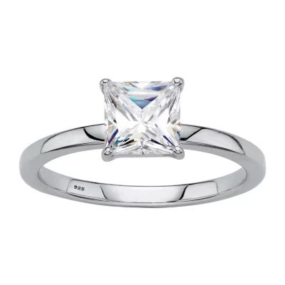 DiamonArt® Womens 1 1/6 CT. T.W. Lab Created White Sapphire Platinum Over Silver Square Engagement Ring