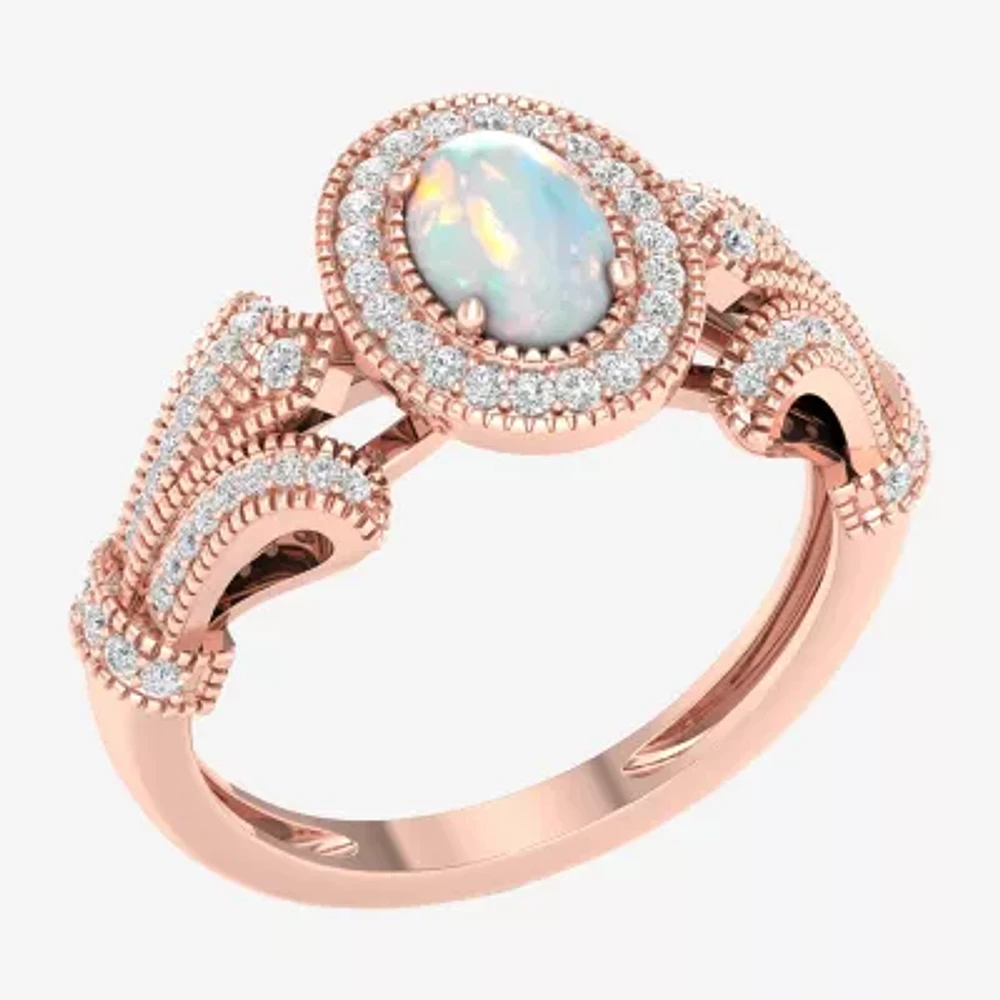 Womens 1/4 CT. T.W. Genuine White Opal 10K Gold Cocktail Ring