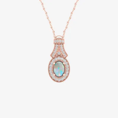Womens 1/5 CT. Genuine White Opal 10K Gold Pendant Necklace