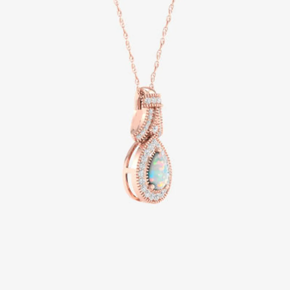 Womens 1/ CT. T.W. Genuine White Opal 10K Gold Pendant Necklace