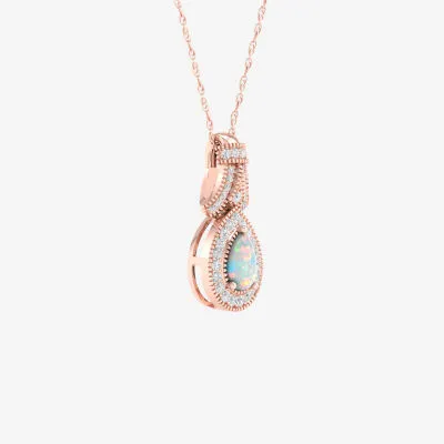 Womens 1/ CT. T.W. Genuine White Opal 10K Gold Pendant Necklace