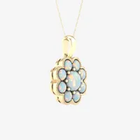 Womens Lab Created White Opal 14K Gold Over Silver Flower Pendant Necklace