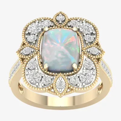 Womens Lab Created White Opal 14K Gold Over Silver Halo Cocktail Ring