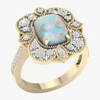 Womens Lab Created White Opal 14K Gold Over Silver Halo Cocktail Ring