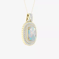 Womens Lab Created White Opal 14K Gold Over Silver Pendant Necklace