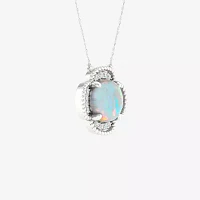 Womens Lab Created White Opal Sterling Silver Pendant Necklace