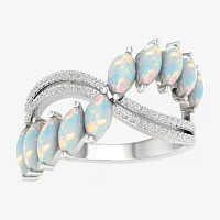 Womens Lab Created White Opal Sterling Silver Cocktail Ring