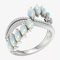 Womens Lab Created White Opal Sterling Silver Cocktail Ring