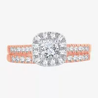 1 CT.T.W. Natural Diamond Cushion Halo Bridal Set 10K or 14K Gold