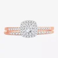 1/2 CT.T.W. Natural Diamond Halo Bridal Set 10K or 14K White Gold