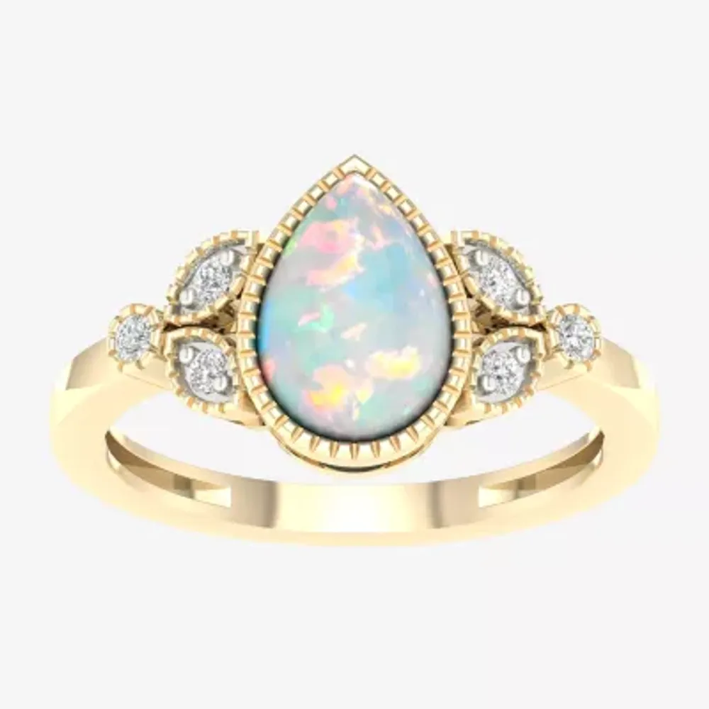 Womens Lab Created White Opal 14K Gold Over Silver Cocktail Ring