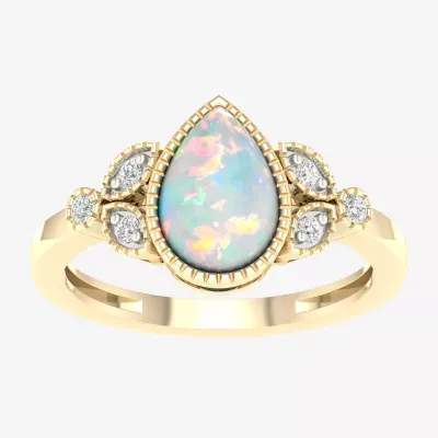 Womens Lab Created White Opal 14K Gold Over Silver Cocktail Ring