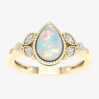 Womens Lab Created White Opal 14K Gold Over Silver Cocktail Ring