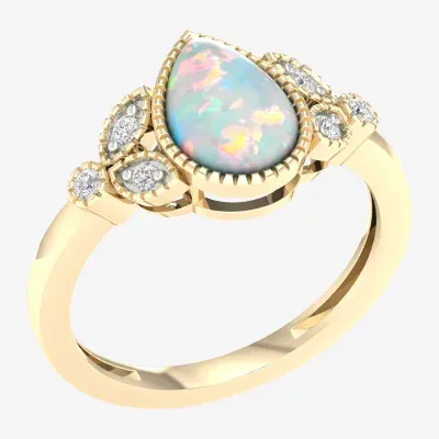 Womens Lab Created White Opal 14K Gold Over Silver Cocktail Ring