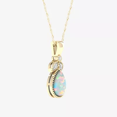 Womens Lab Created White Opal 14K Gold Over Silver Pendant Necklace