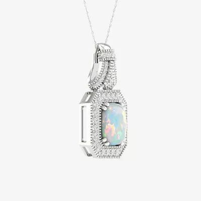 Womens Lab Created White Opal Sterling Silver Pendant Necklace