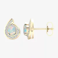 1/5 CT. T.W. Genuine White Opal 10K Gold 10.8mm Pear Stud Earrings