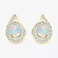 1/5 CT. T.W. Genuine White Opal 10K Gold 10.8mm Pear Stud Earrings