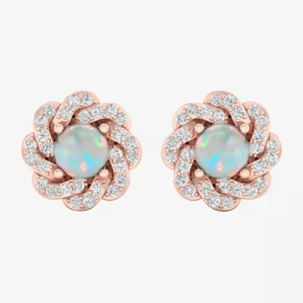 1/6 CT. T.W. Genuine White Opal 10K Gold 8.9mm Stud Earrings