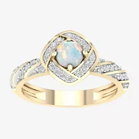 Womens 1/5 CT. Genuine White Opal 10K Gold Cocktail Ring