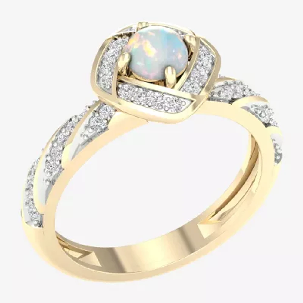 Womens 1/5 CT. Genuine White Opal 10K Gold Cocktail Ring