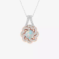 Womens 1/5 CT. Genuine White Opal 10K Gold Pendant Necklace