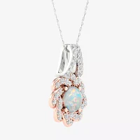 Womens 1/5 CT. Genuine White Opal 10K Gold Pendant Necklace