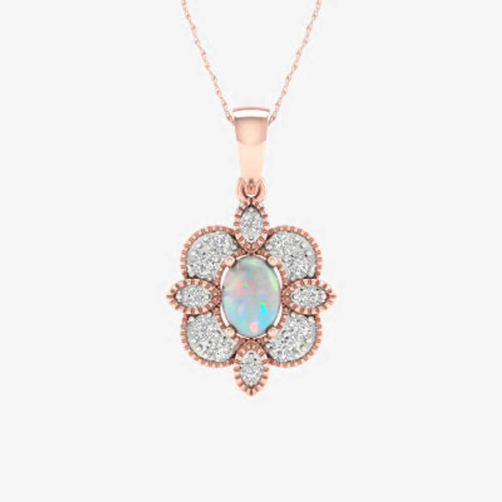 Womens 1/10 CT. T.W. Genuine White Opal 10K Rose Gold Pendant Necklace
