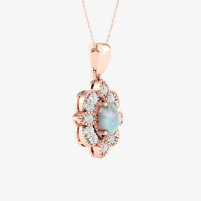 Womens 1/10 CT. T.W. Genuine White Opal 10K Rose Gold Pendant Necklace