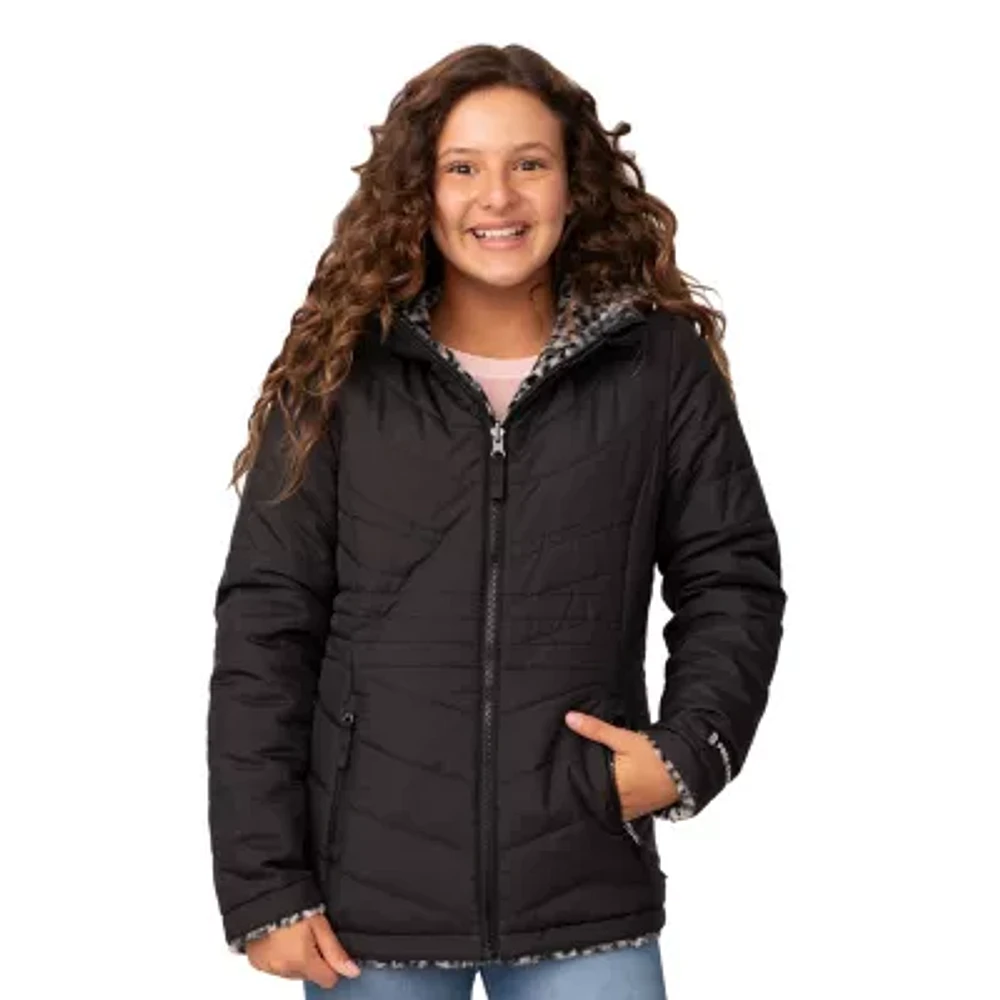 Free Country Little & Big Girls Hooded Water Resistant Reversible Midweight Puffer Jacket