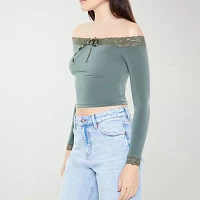 Forever 21 Lace Trim Off Shoulder Womens Long Sleeve Crop Top Juniors