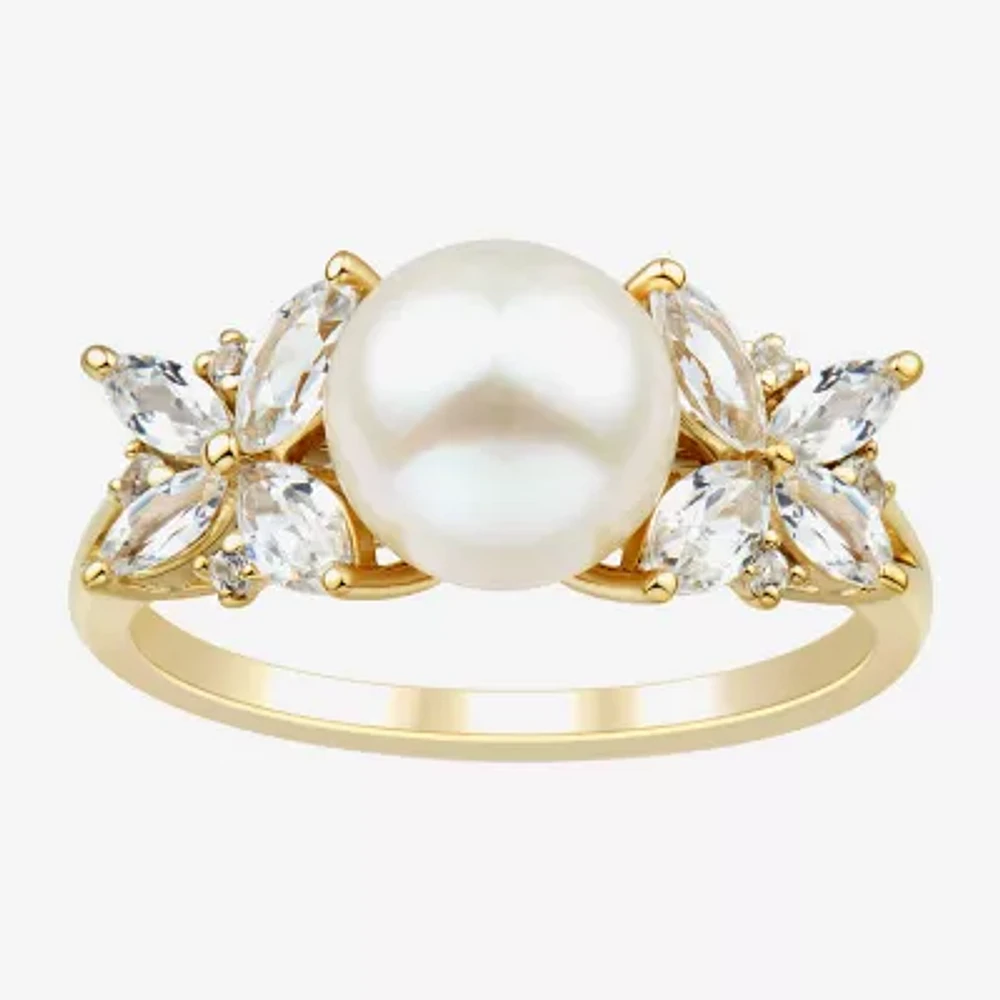 Womens 8-8.5MM Dyed White 14K Gold Over Silver Cocktail Ring