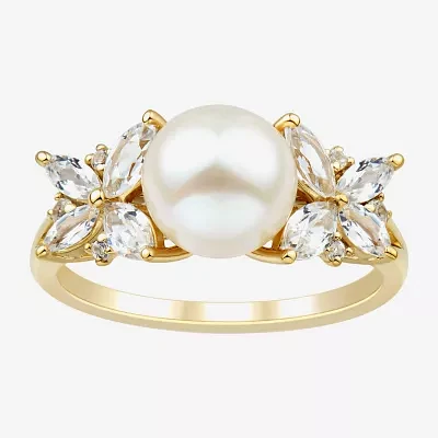 Womens 8-8.5MM Dyed White 14K Gold Over Silver Cocktail Ring