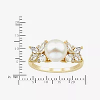 Womens 8-8.5MM Dyed White 14K Gold Over Silver Cocktail Ring