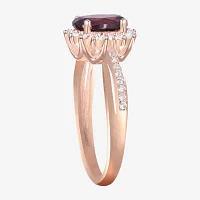 Womens Genuine Red Garnet 14K Gold Over Silver Oval Crossover Halo Stackable Ring