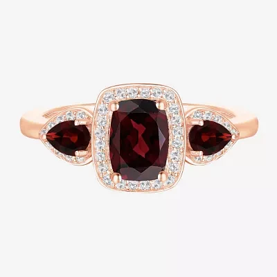 Womens Genuine Red Garnet 14K Gold Over Silver Oval Halo Side Stone Stackable Ring