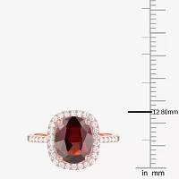 Womens Genuine Red Garnet 14K Gold Over Silver Cushion Halo Side Stone Stackable Ring