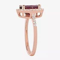 Womens Genuine Red Garnet 14K Gold Over Silver Cushion Halo Side Stone Stackable Ring