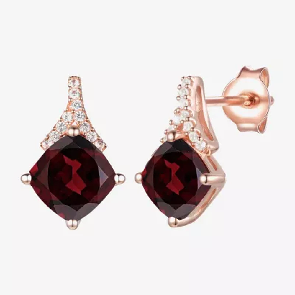 Genuine Red Garnet 14K Rose Gold Over Silver 13mm Stud Earrings