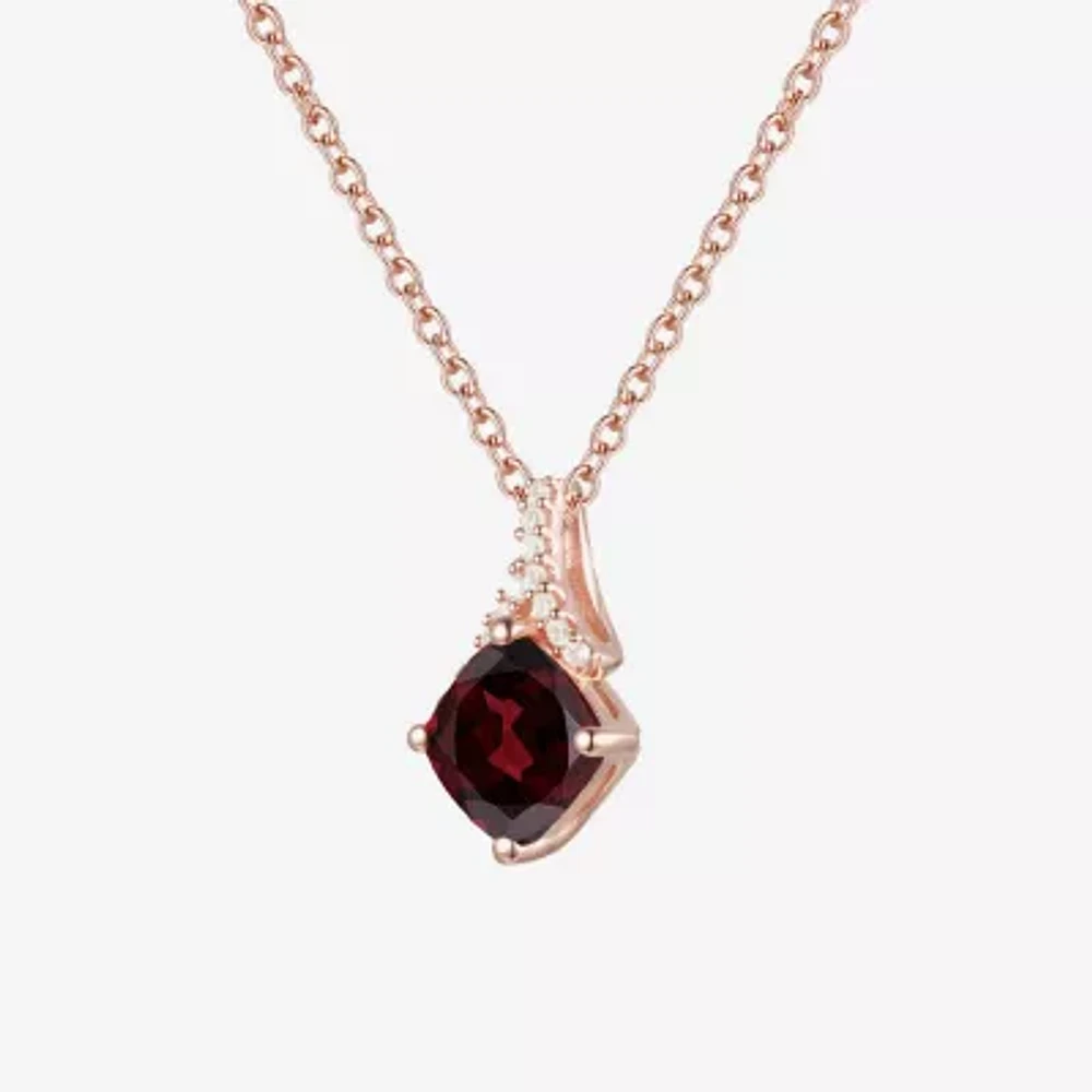 Womens Genuine Red Garnet 14K Rose Gold Over Silver Pendant Necklace