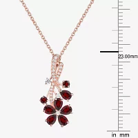 Womens Genuine Red Garnet 14K Rose Gold Over Silver Flower Pendant Necklace