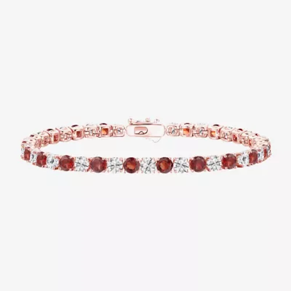 Genuine Red Garnet 14K Rose Gold Over Silver Round 7 Inch Tennis Bracelet