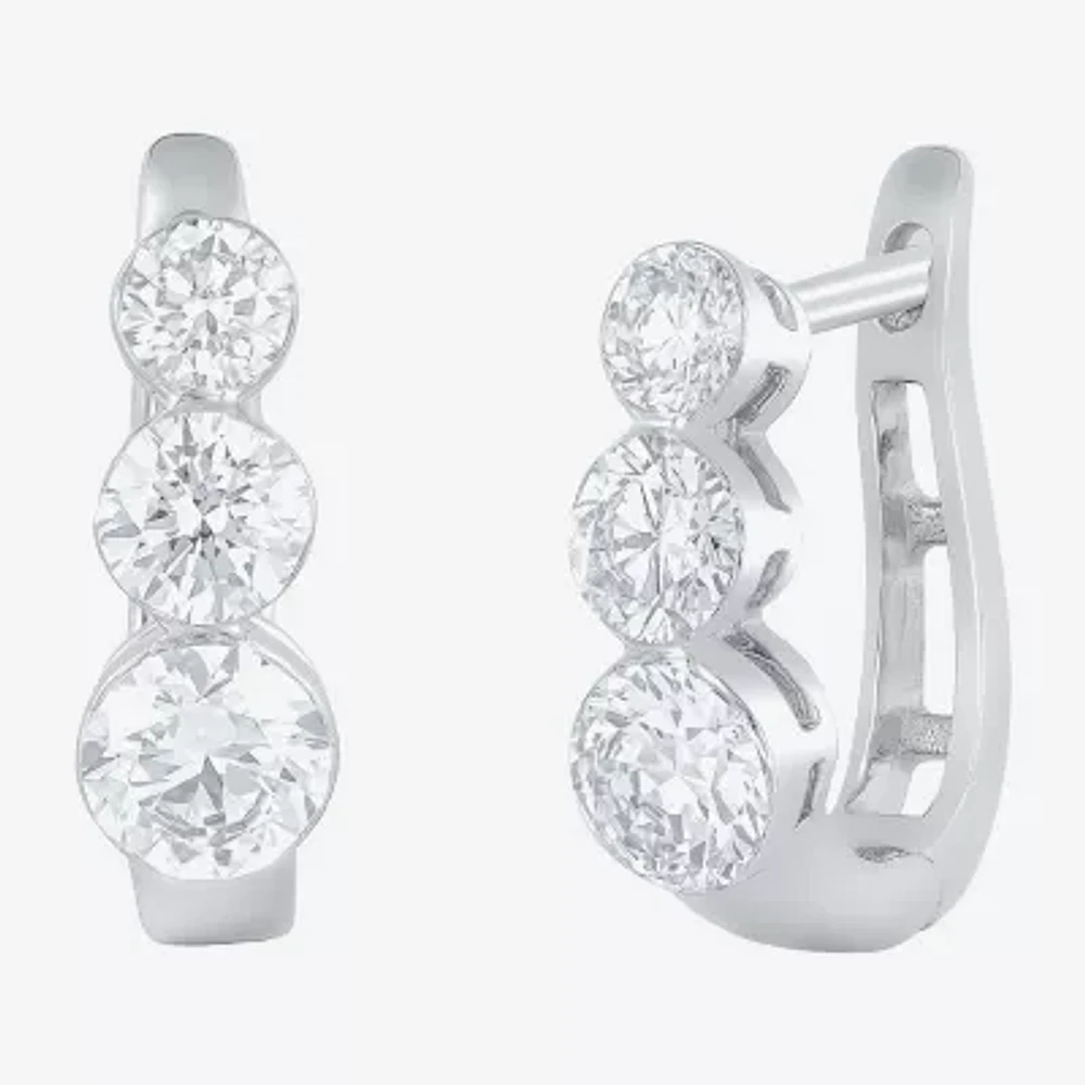 Floating Diamonds (F / Vs2) 2 CT. T.W. Lab Grown White Diamond 14K White Gold 16.1mm Hoop Earrings