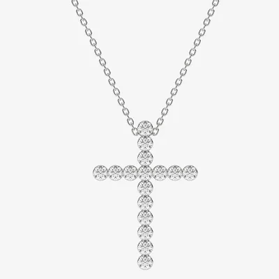 Floating Diamonds (F / Vs2) Womens CT. T.W. Lab Grown White Diamond 14K White Gold Cross Pendant Necklace