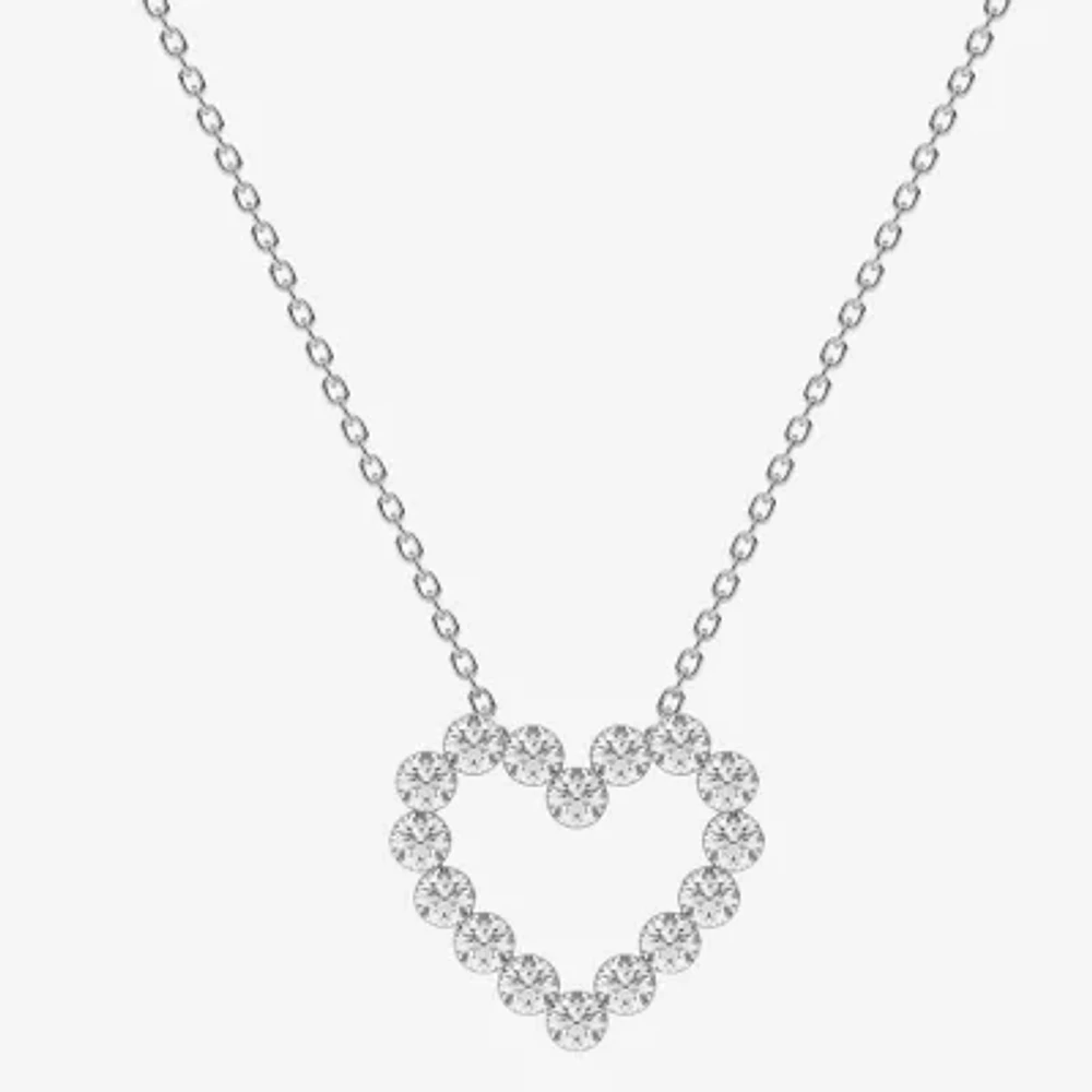 Floating Diamonds (F / Vs2) Womens 1 CT. T.W. Lab Grown White Diamond 14K White Gold Heart Pendant Necklaces