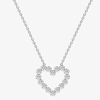 Floating Diamonds (F / Vs2) Womens CT. T.W. Lab Grown White Diamond 14K White Gold Heart Pendant Necklace