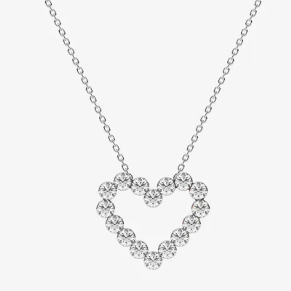 Floating Diamonds (F / Vs2) Womens CT. T.W. Lab Grown White Diamond 14K White Gold Heart Pendant Necklace